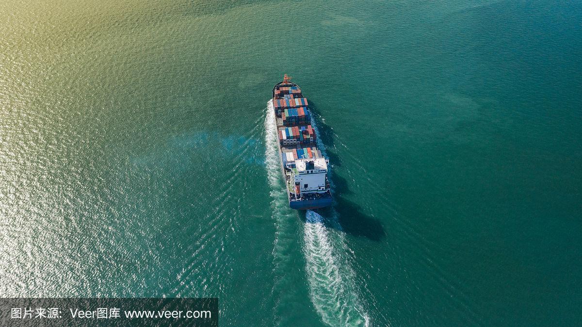 大型集装箱货船进出口业务及物流鸟瞰图
